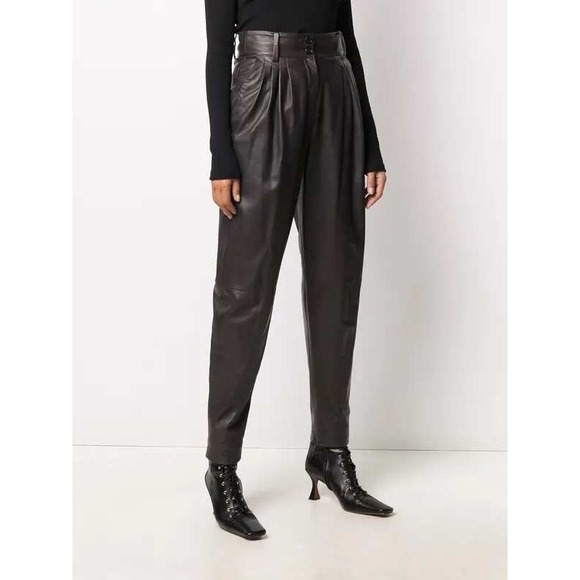 Dolce & Gabbana Pants - DOLCE GABBANA Leather Pleated High Waisted Trousers Pants Women Made in Italy 42